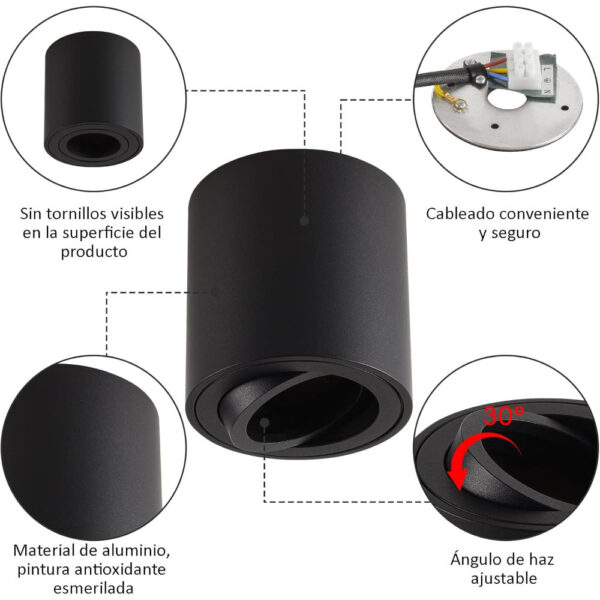 Aplique de Techo Cilindro Negro / CL-8080R-BK - Imagen 3