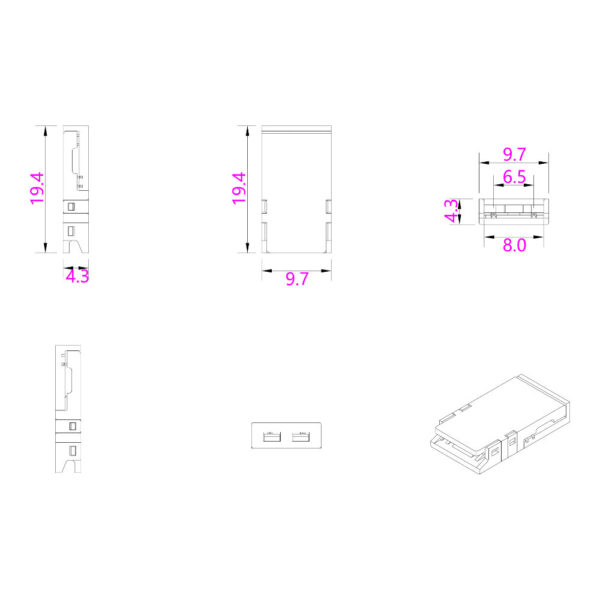 Conector Tira Led L 90º 2 Pines 8mm MN20-B8C-2T - Imagen 2