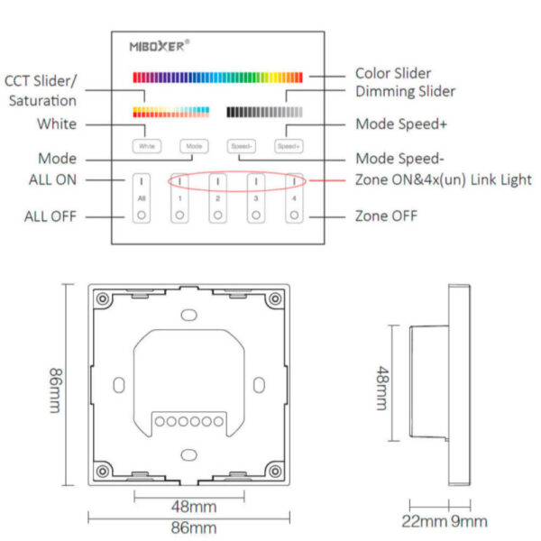 Mando RF para Regulador LED RGB+CCT 4 Zonas MiBoxer B4 / CON-MB-B4 - Imagen 2