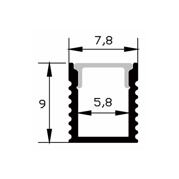 Perfil de Aluminio 8mm Superficie 2m para Tira LED hasta 6 mm 57-SW0809-2M - Imagen 2