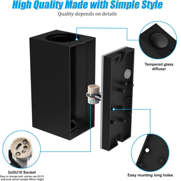 Aplique Exterior de Pared Negro Cuadrado / WAL-1580Q-BK - Imagen 3