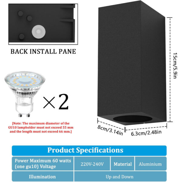 Aplique Exterior de Pared Negro Cuadrado / WAL-1580Q-BK - Imagen 5