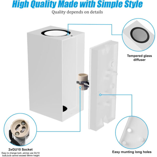 Aplique Exterior de Pared Bombilla GU10 Blanco Cuadrado / WAL-1580Q-WH - Imagen 5