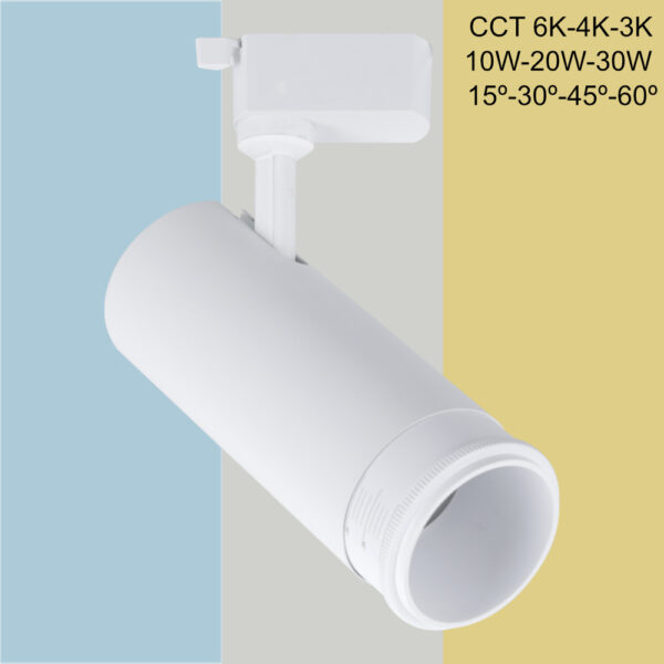 Foco Carril 10-20-30W Potencia y Ángulo Regulable CCT Monofásico Blanco / CCT-M04-WH